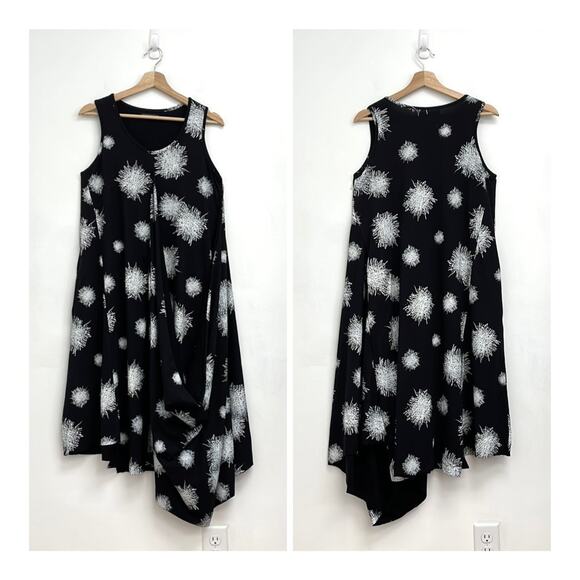 Snapdragon & Twig Angelina Dress Asymmetrical Draping Black Mini Scribble - XS - Picture 1 of 15